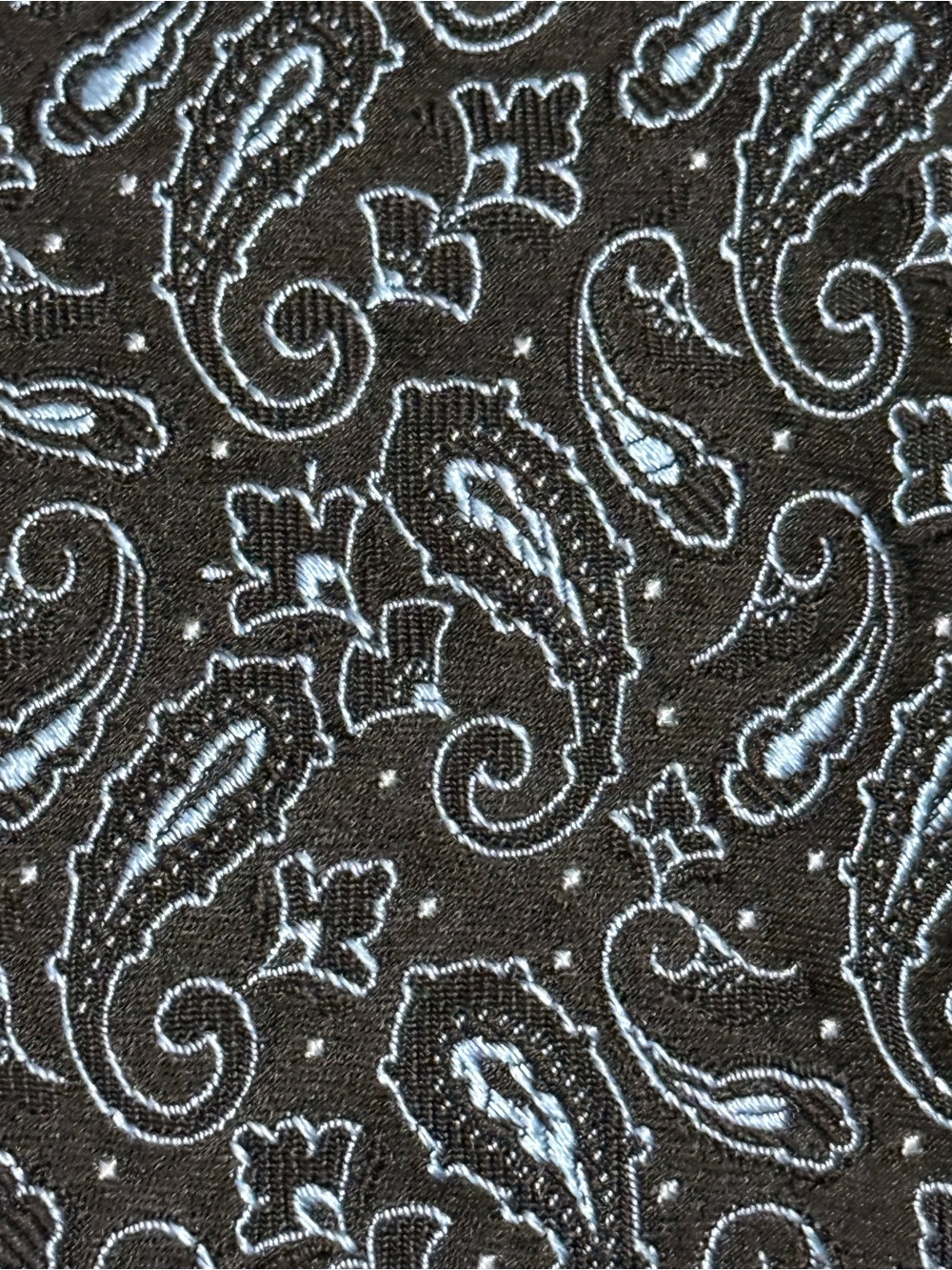 Brooks Brothers Black Tie with Light Blue Paisley Stitching